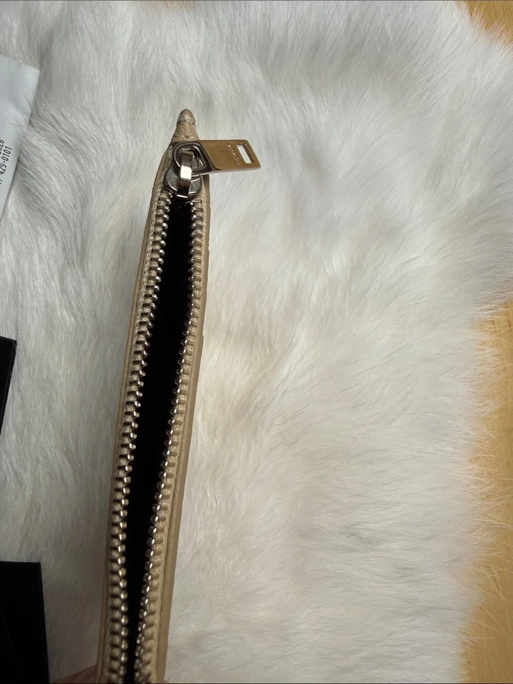 Authentic Saint Laurent Tan Leather Zip Holder Silver Fragments zipped card case